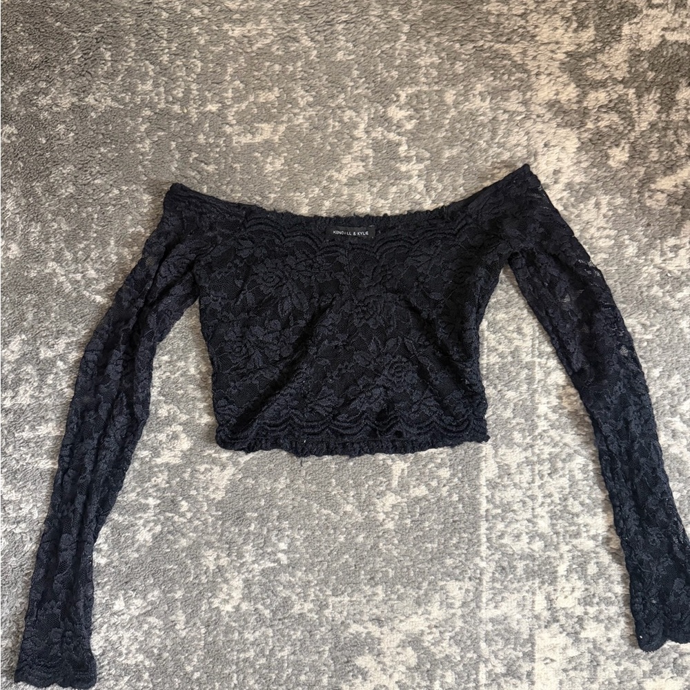 Kendall & Kylie Black Off-the-Shoulder Lace Crop Top